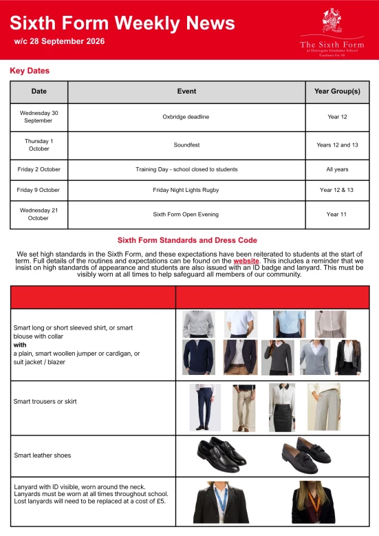 Sixth Form wc 28 Sept 2026