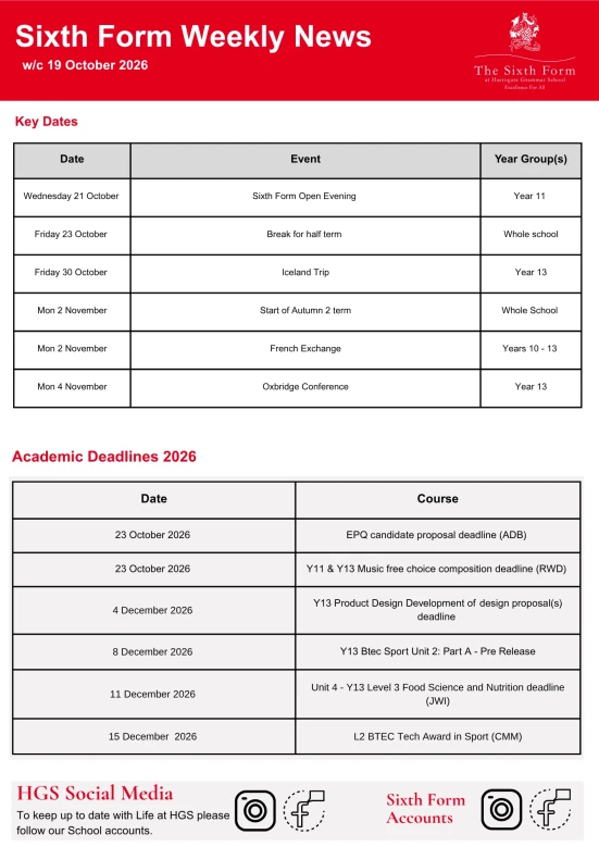 Sixth Form wc 19 October 2026