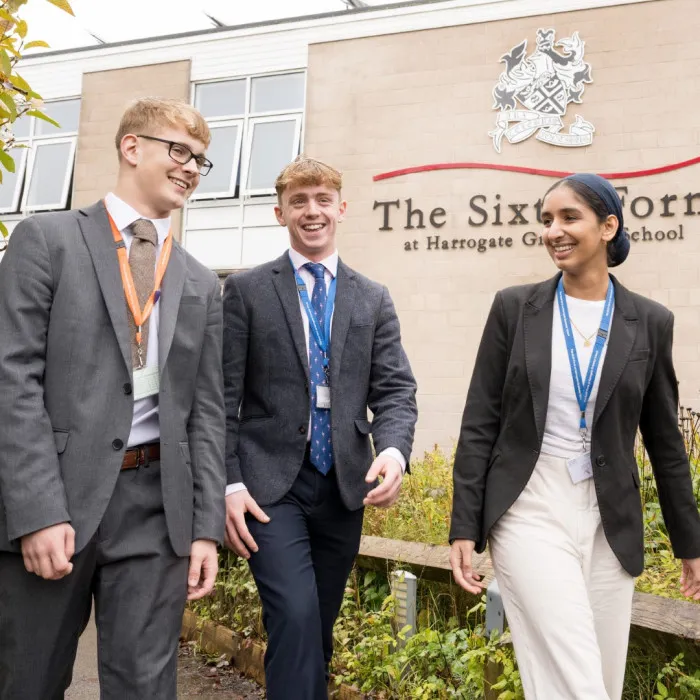 three students walking