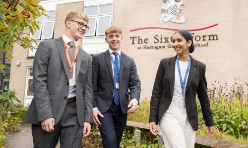 three students walking