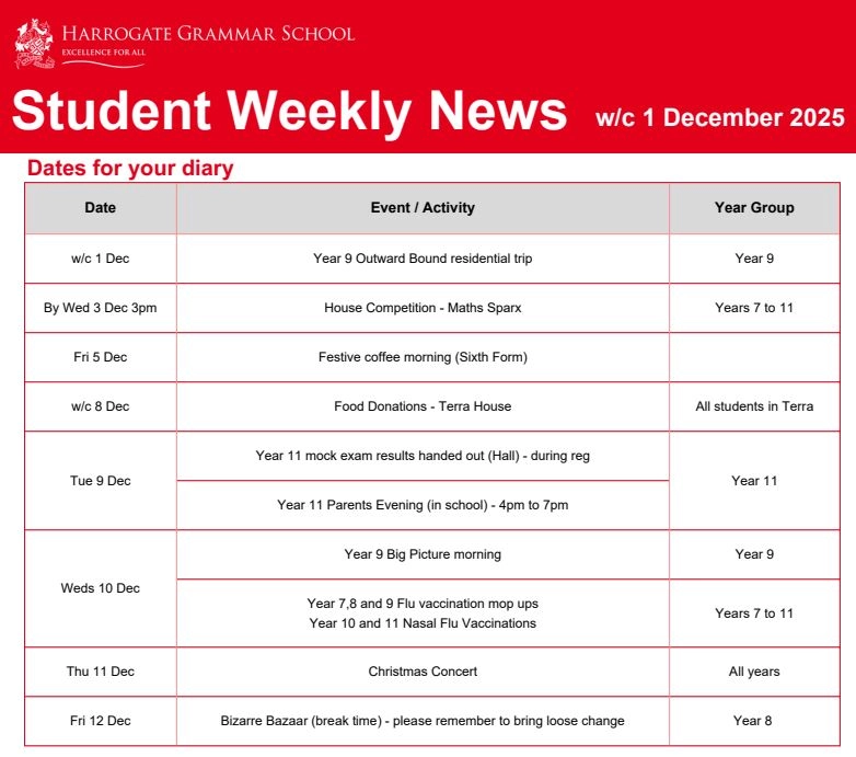 Student bulletin wc 1 Dec