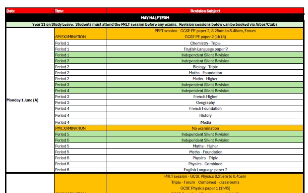 Curriculum timetable 2025-26